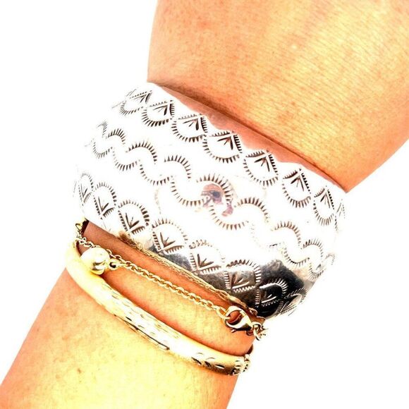 Sterling Silver Native American Thick Cuff - Picture 7 of 7